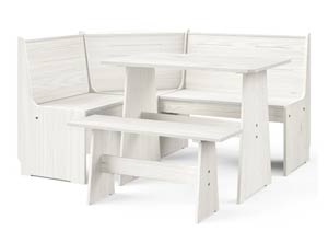 Set mobilier de bucatarie, 3 piese (1 masa si 2 scaune), alb, lemn masiv de pin, Design Modern Mobilia.