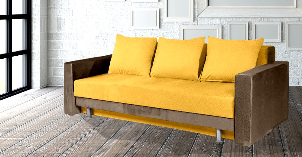 Canapea extensibila, cu lada de depozitare, Klair galben - orange